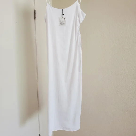 NWT Zara * White Satin Midi Cut Out Dress - Picture 8 of 8